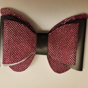NWOT  Handmade Pink and Black Crystal-like Hairbow with Alligator Clip